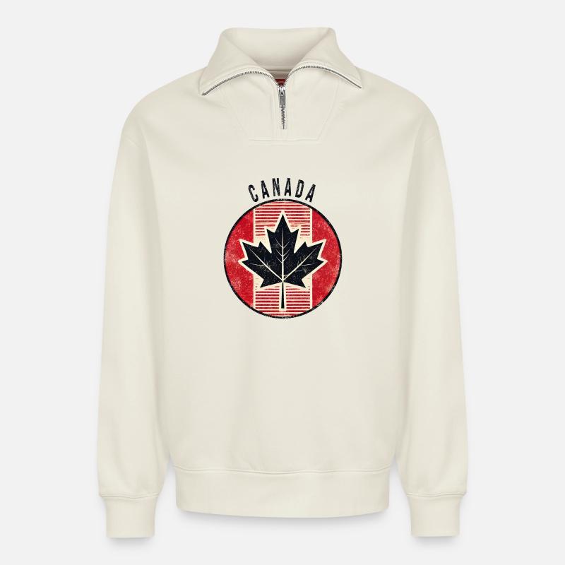 Canada maple leaf design - Relaxed Unisex Organic Half Zip Sweatshirt – by SPREAD - off white