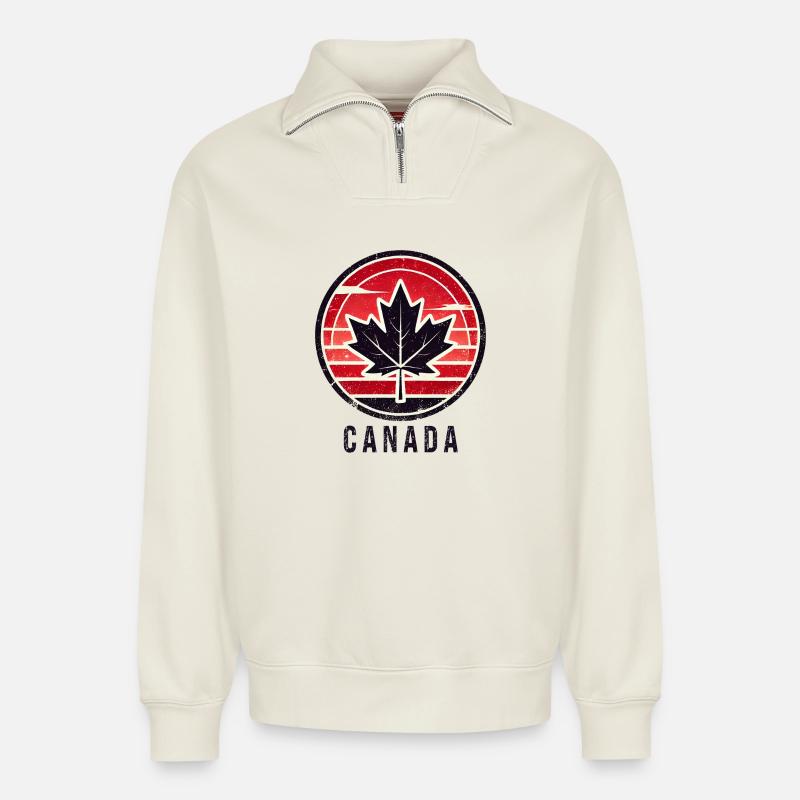 Canada maple leaf Toronto - Relaxed Unisex Organic Half Zip Sweatshirt – by SPREAD - off white