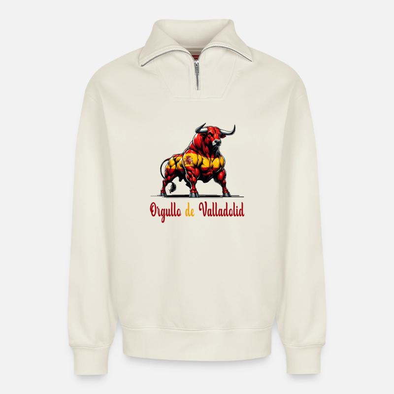Der Stolz Valladolid Flagge Design - Relaxed Unisex Organic Half Zip Sweatshirt – von SPREAD - Naturweiß