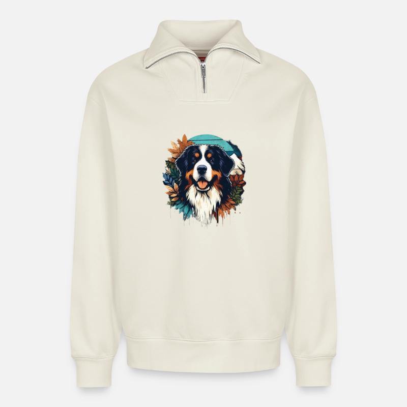 Berner Sennenhund - Relaxed Unisex Organic Half Zip Sweatshirt – von SPREAD - Naturweiß