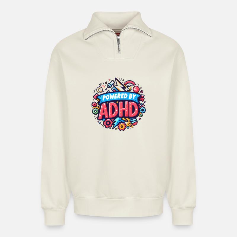 ADHS - Relaxed Unisex Organic Half Zip Sweatshirt – von SPREAD - Naturweiß