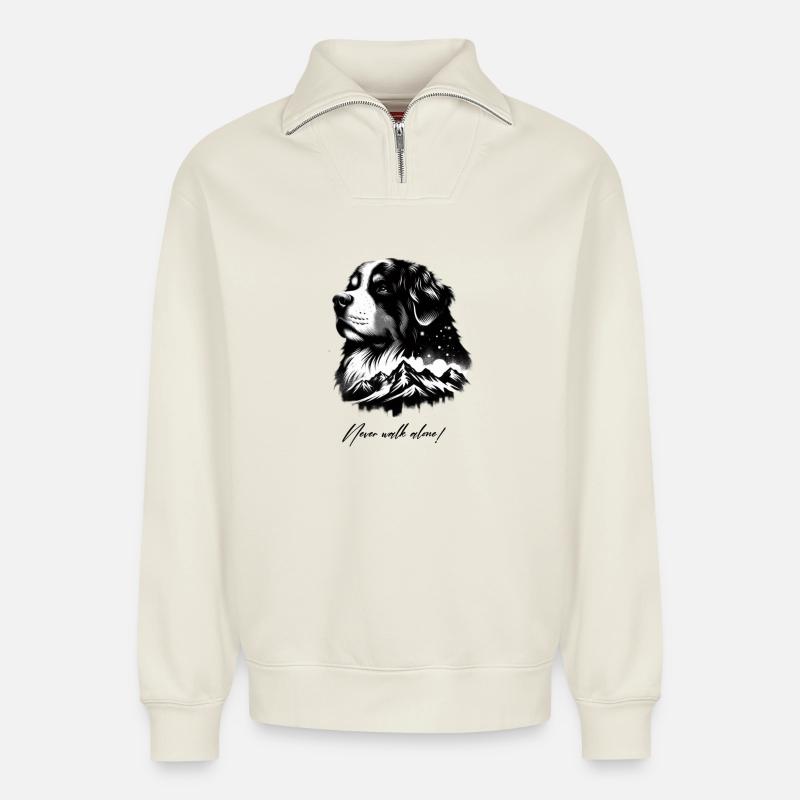Berner Sennenhund - Relaxed Unisex Organic Half Zip Sweatshirt – von SPREAD - Naturweiß