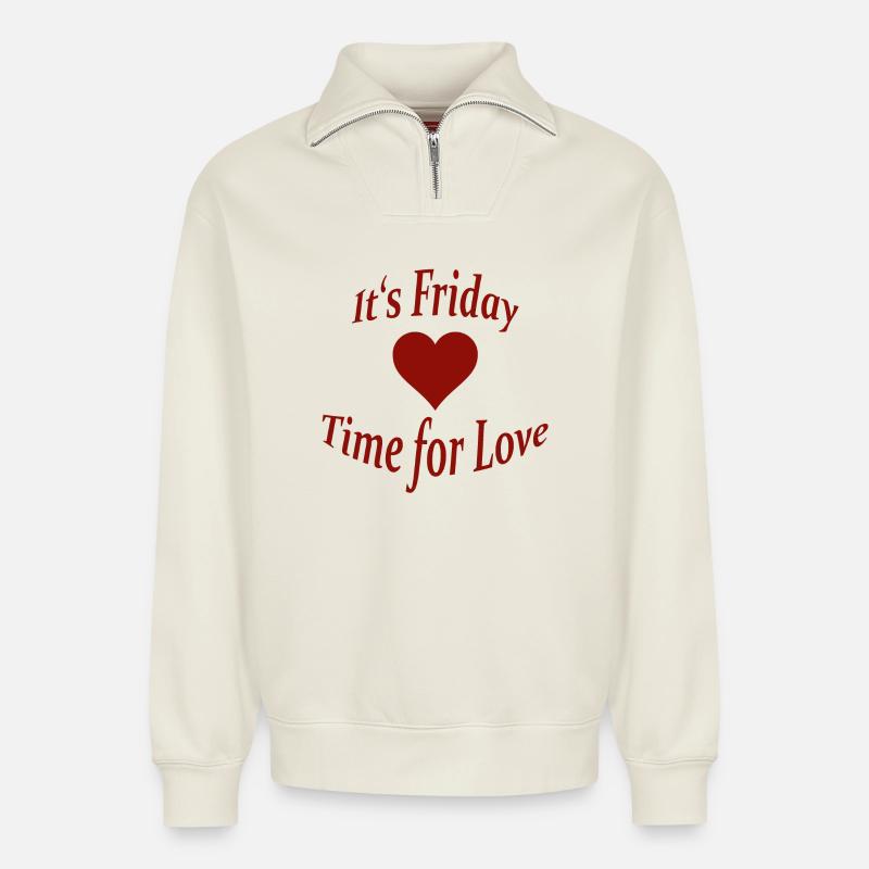 Friday - Relaxed Unisex Organic Half Zip Sweatshirt – by SPREAD - off white