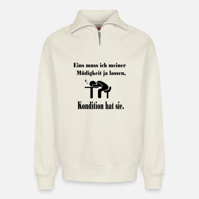 Müdigkeitsprofi - Relaxed Unisex Organic Half Zip Sweatshirt – von SPREAD - Naturweiß