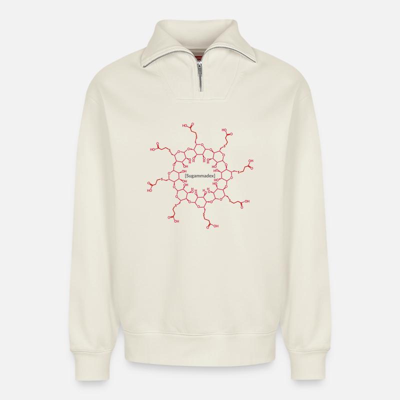 Sugammadex - Sweat unisexe décontracté en coton biologique à demi-zip – de SPREAD - blanc cassé