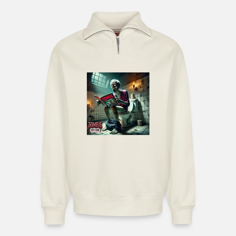 Zombie Klo - Relaxed Unisex Organic Half Zip Sweatshirt – von SPREAD - Naturweiß