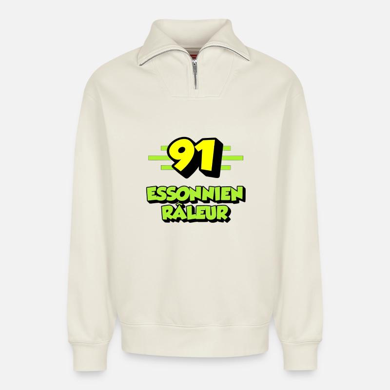 Essonnien râleur - Sweat unisexe décontracté en coton biologique à demi-zip – de SPREAD - blanc cassé