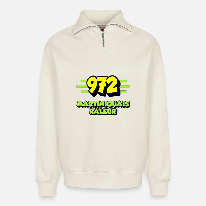 Klagender Martinikan - Relaxed Unisex Organic Half Zip Sweatshirt – von SPREAD - Naturweiß
