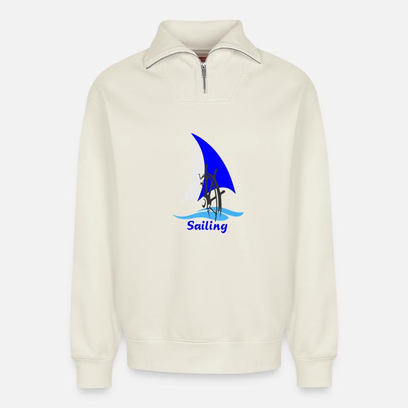 Sailing - Sweat unisexe décontracté en coton biologique à demi-zip – de SPREAD - blanc cassé