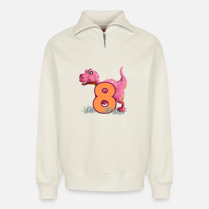 N°8 Dino - Sweat unisexe décontracté en coton biologique à demi-zip – de SPREAD - blanc cassé