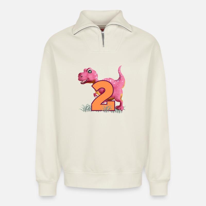 N°2 Dino - Sweat unisexe décontracté en coton biologique à demi-zip – de SPREAD - blanc cassé