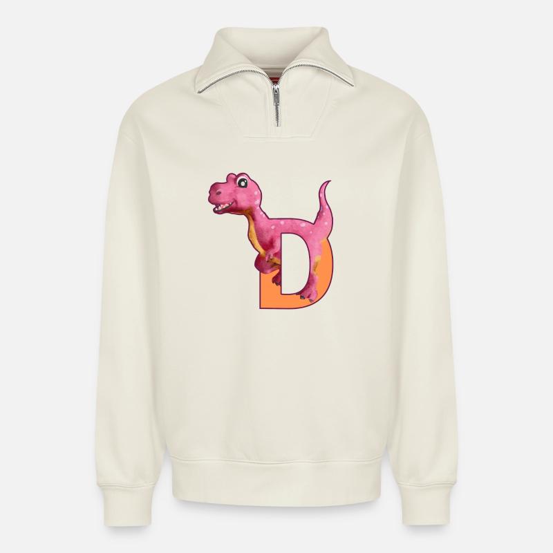 D - DINOSAUR, customizable - Relaxed Unisex Organic Half Zip Sweatshirt – by SPREAD - off white