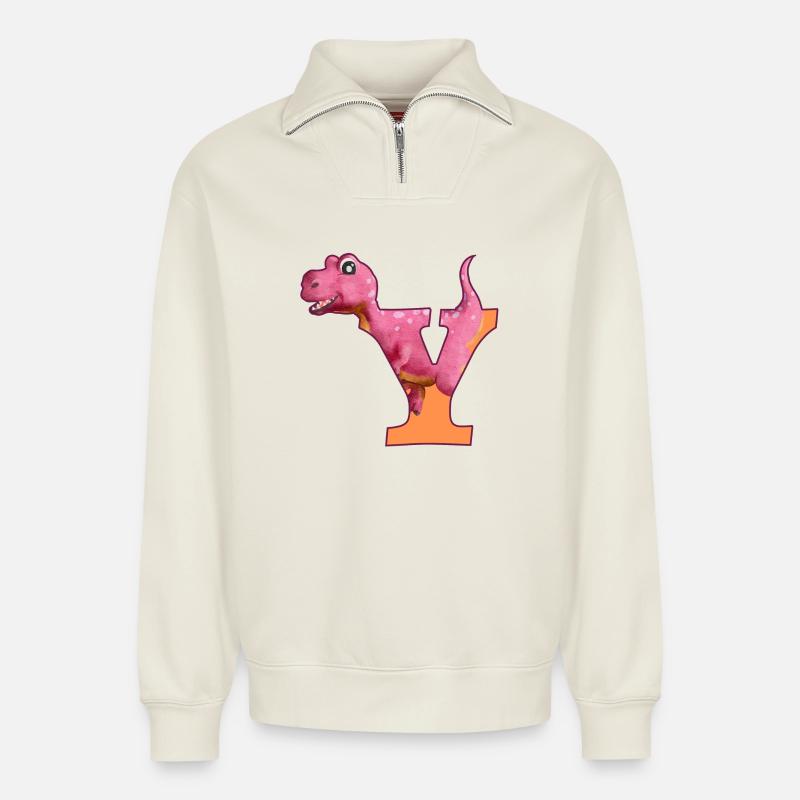 Y - DINOSAUR, customizable - Relaxed Unisex Organic Half Zip Sweatshirt – by SPREAD - off white