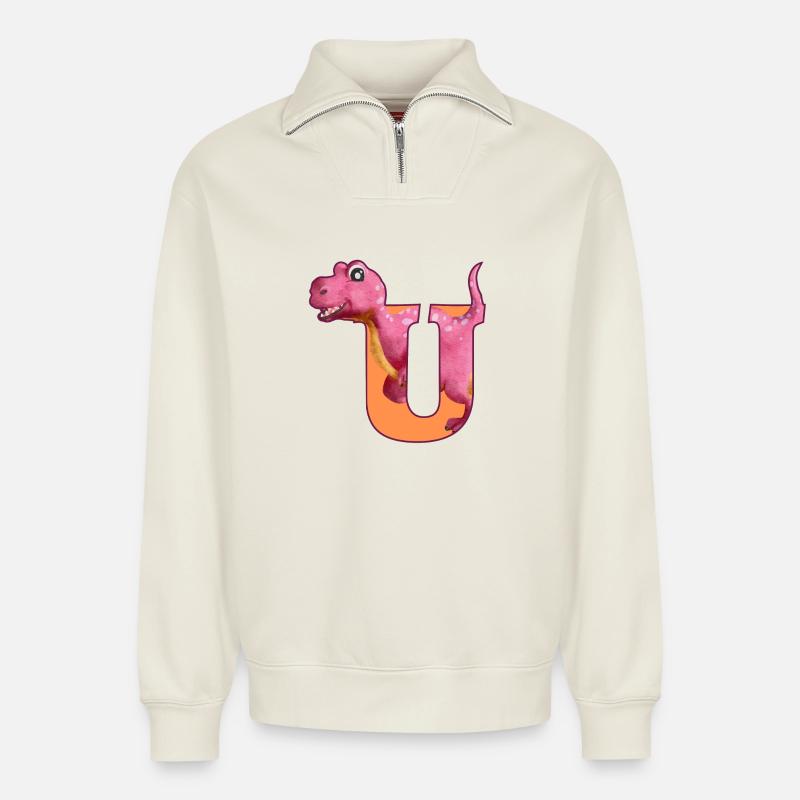 U - DINOSAUR, customizable - Relaxed Unisex Organic Half Zip Sweatshirt – by SPREAD - off white