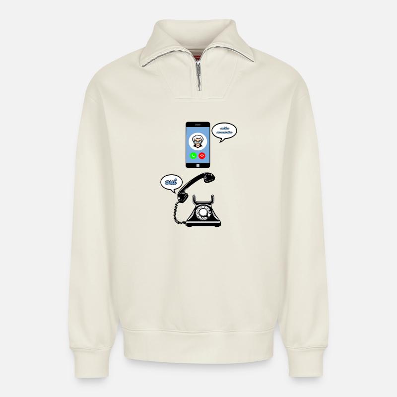 Hallo Oma - Relaxed Unisex Organic Half Zip Sweatshirt – von SPREAD - Naturweiß