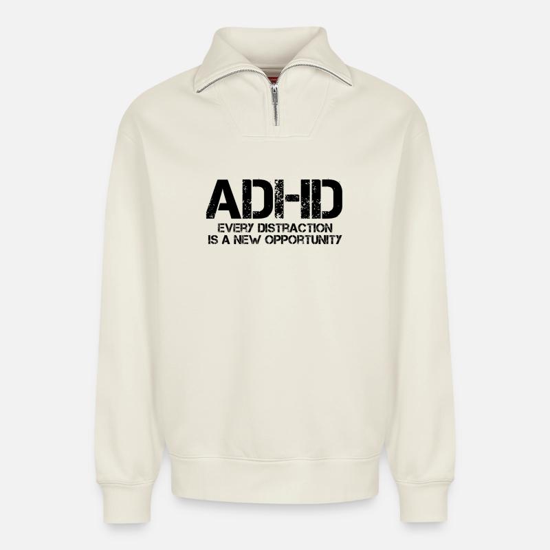 TDAH - Sweat unisexe décontracté en coton biologique à demi-zip – de SPREAD - blanc cassé