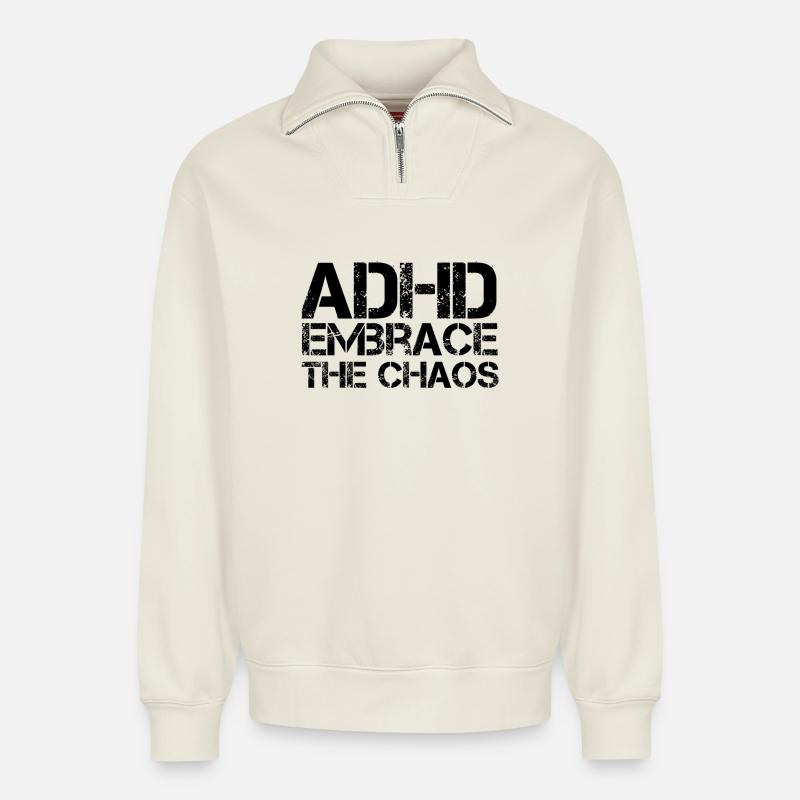 ADHD - Relaxed Unisex Organic Half Zip Sweatshirt – by SPREAD - off white