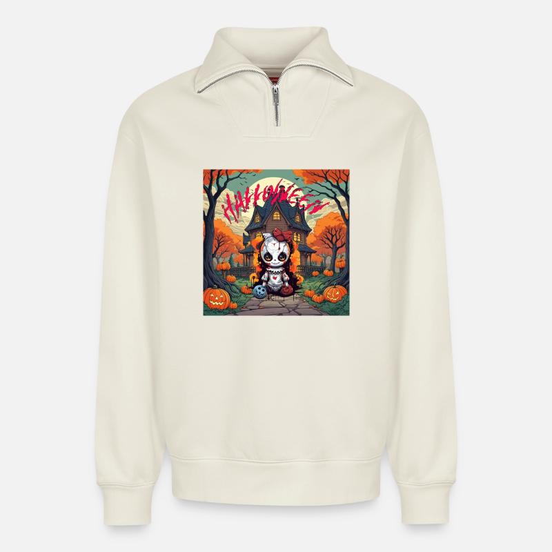Halloween - Relaxed Unisex Organic Half Zip Sweatshirt – von SPREAD - Naturweiß