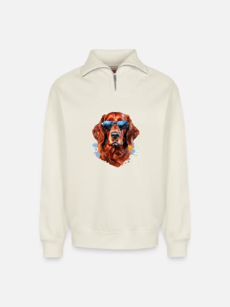 Irish Setter with Sunglasses - Relaxed Unisex Organic Half Zip Sweatshirt – by SPREAD - off white