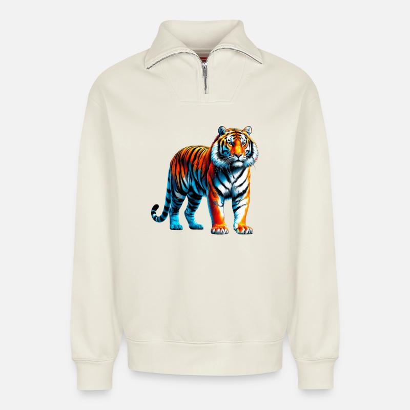 Tiger - Relaxed Unisex Organic Half Zip Sweatshirt – von SPREAD - Naturweiß