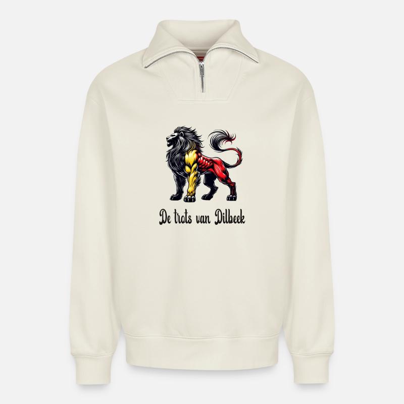 Dilbeek Löwen Flaggen Design - Relaxed Unisex Organic Half Zip Sweatshirt – von SPREAD - Naturweiß