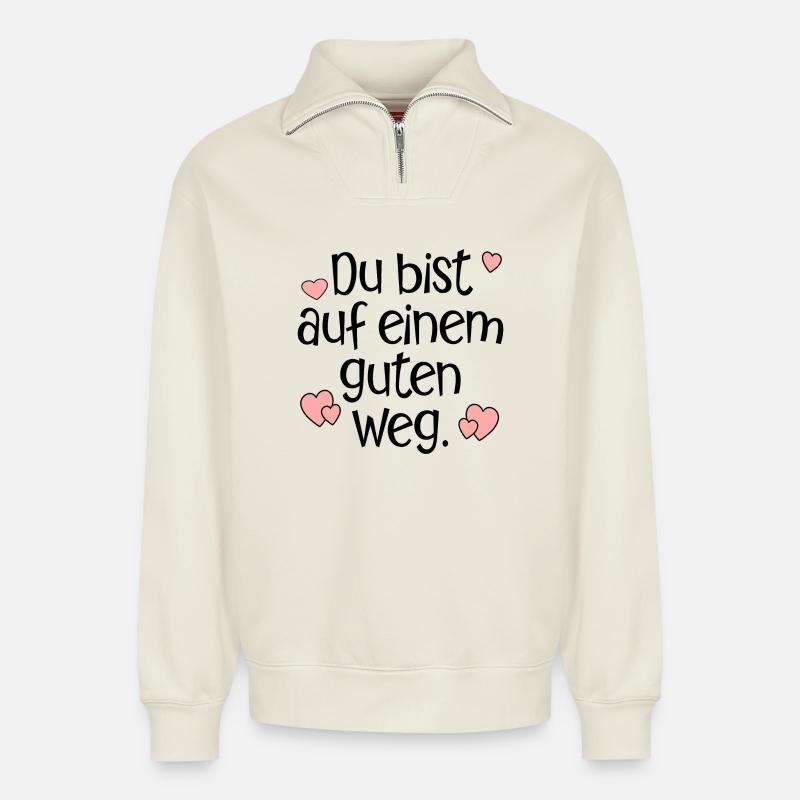 GUTER WEG TRANSFORMATION - Relaxed Unisex Organic Half Zip Sweatshirt – von SPREAD - Naturweiß
