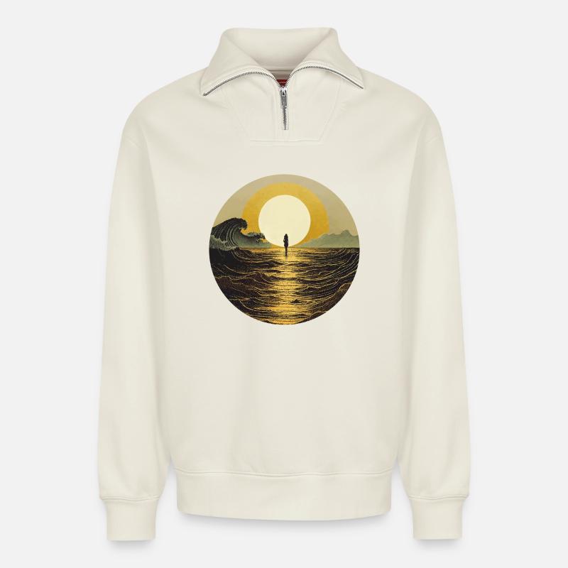 Mondschein am Meer - Relaxed Unisex Organic Half Zip Sweatshirt – von SPREAD - Naturweiß