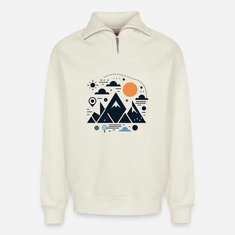 Gebirge - Relaxed Unisex Organic Half Zip Sweatshirt – von SPREAD - Naturweiß