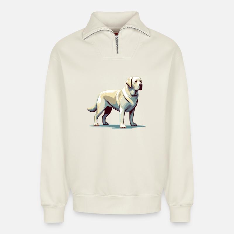 Standing White Labrador - Relaxed Unisex Organic Half Zip Sweatshirt – by SPREAD - off white
