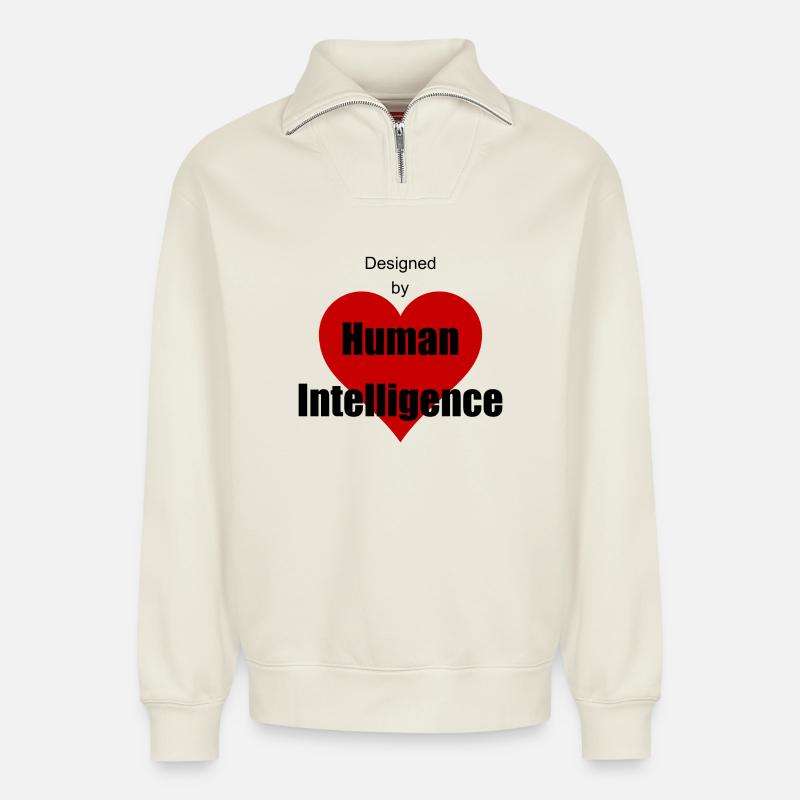 Menschliche Intelligenz - Relaxed Unisex Organic Half Zip Sweatshirt – von SPREAD - Naturweiß