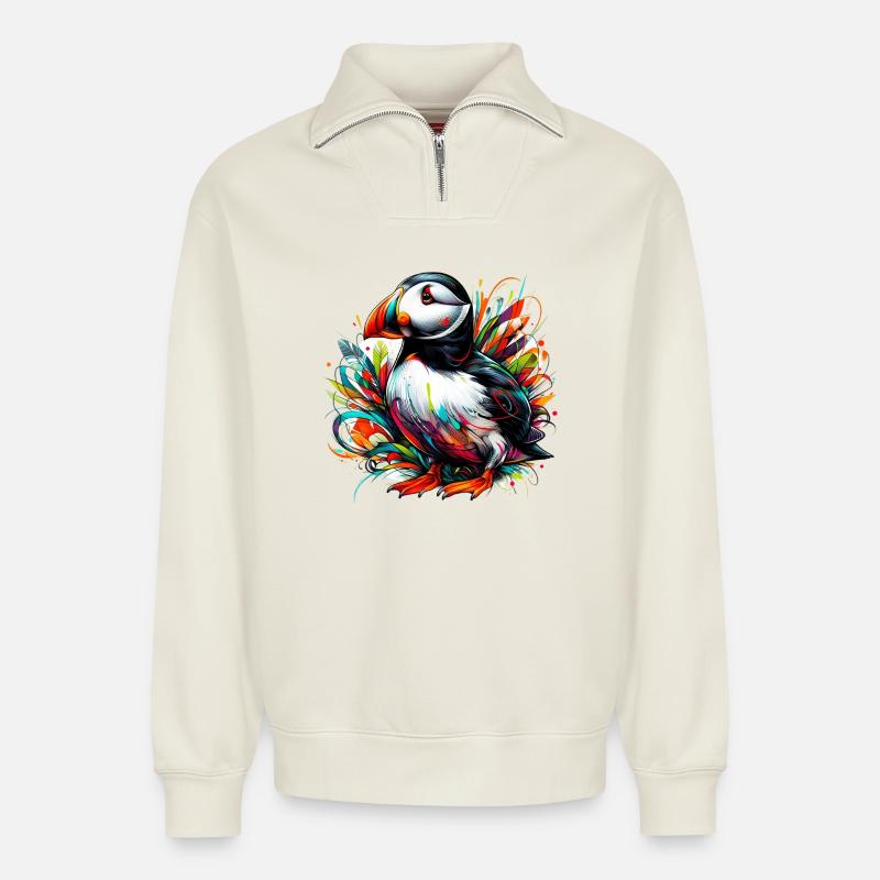 Papageitaucher - Relaxed Unisex Organic Half Zip Sweatshirt – von SPREAD - Naturweiß