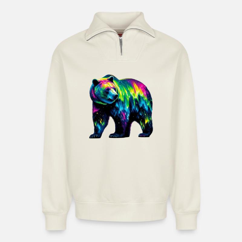 Bär - Relaxed Unisex Organic Half Zip Sweatshirt – von SPREAD - Naturweiß