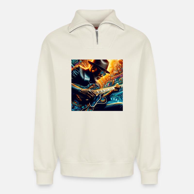 Bluesman - Relaxed Unisex Organic Half Zip Sweatshirt – von SPREAD - Naturweiß
