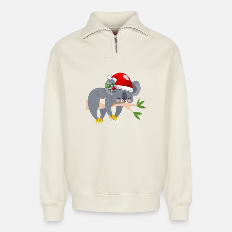 WEIHNACHTEN KOALA BÄR - Relaxed Unisex Organic Half Zip Sweatshirt – von SPREAD - Naturweiß