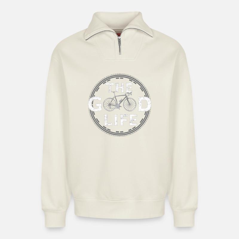 Das gute Leben - Relaxed Unisex Organic Half Zip Sweatshirt – von SPREAD - Naturweiß