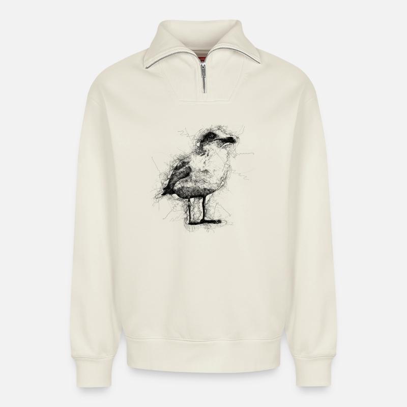 Mouette - Sweat unisexe décontracté en coton biologique à demi-zip – de SPREAD - blanc cassé