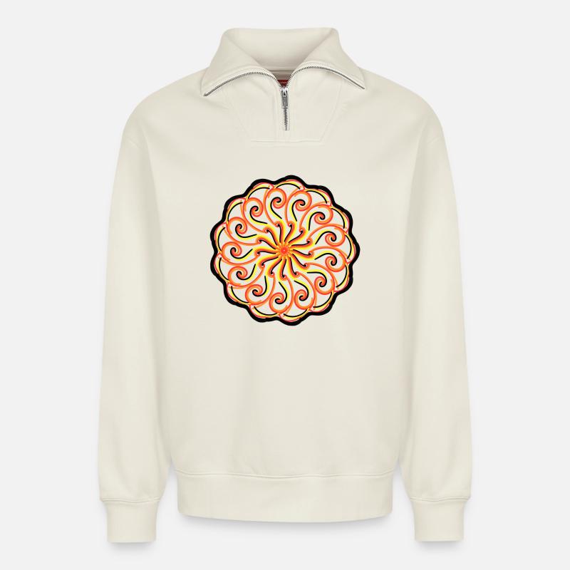 Mandala - Sweat unisexe décontracté en coton biologique à demi-zip – de SPREAD - blanc cassé