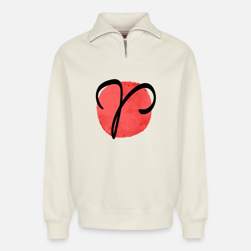 Sternzeichen Widder - Relaxed Unisex Organic Half Zip Sweatshirt – von SPREAD - Naturweiß