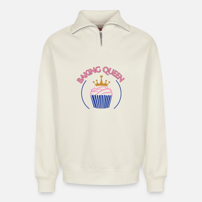 Baking Queen customizable - Relaxed Unisex Organic Half Zip Sweatshirt – by SPREAD - off white