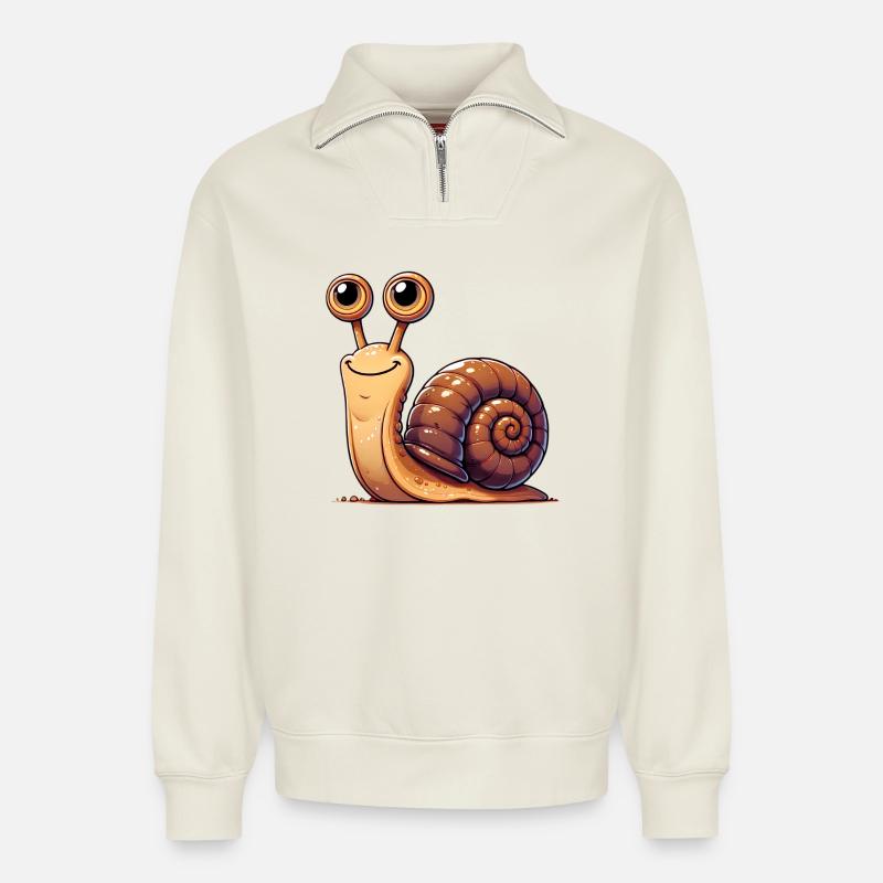 Schnecke - Relaxed Unisex Organic Half Zip Sweatshirt – von SPREAD - Naturweiß