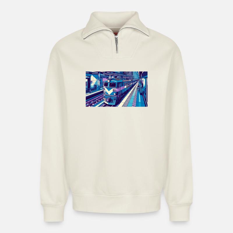 Train 2 4 - Relaxed Unisex Organic Half Zip Sweatshirt – by SPREAD - off white