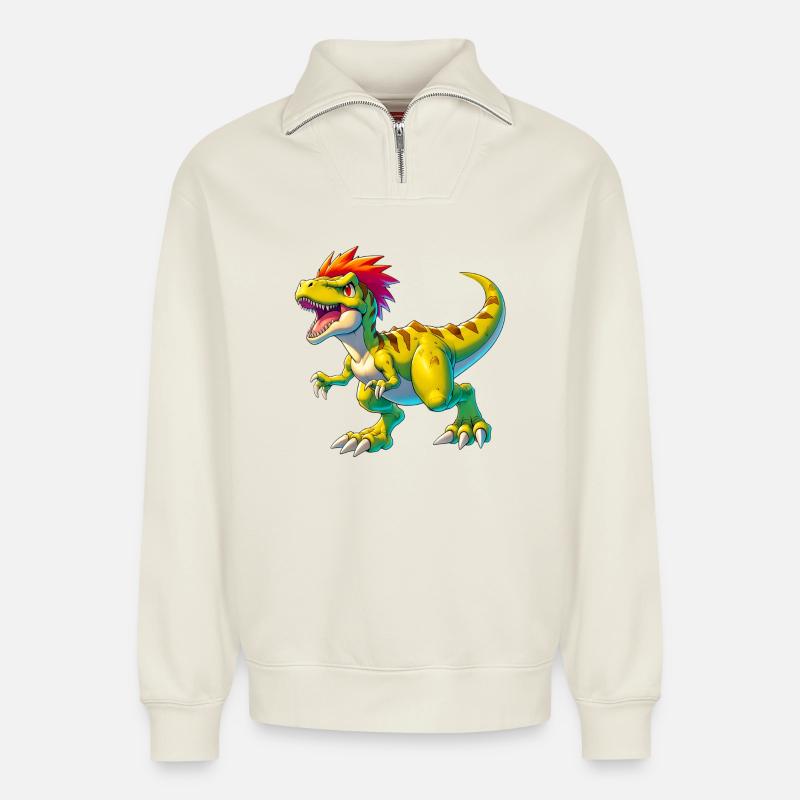 Dinosaurier - Relaxed Unisex Organic Half Zip Sweatshirt – von SPREAD - Naturweiß