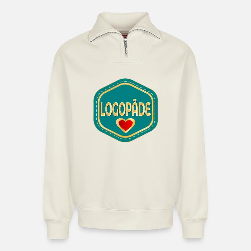 LOGOPÄDIE HERZ LOGOPÄDE - Relaxed Unisex Organic Half Zip Sweatshirt – von SPREAD - Naturweiß