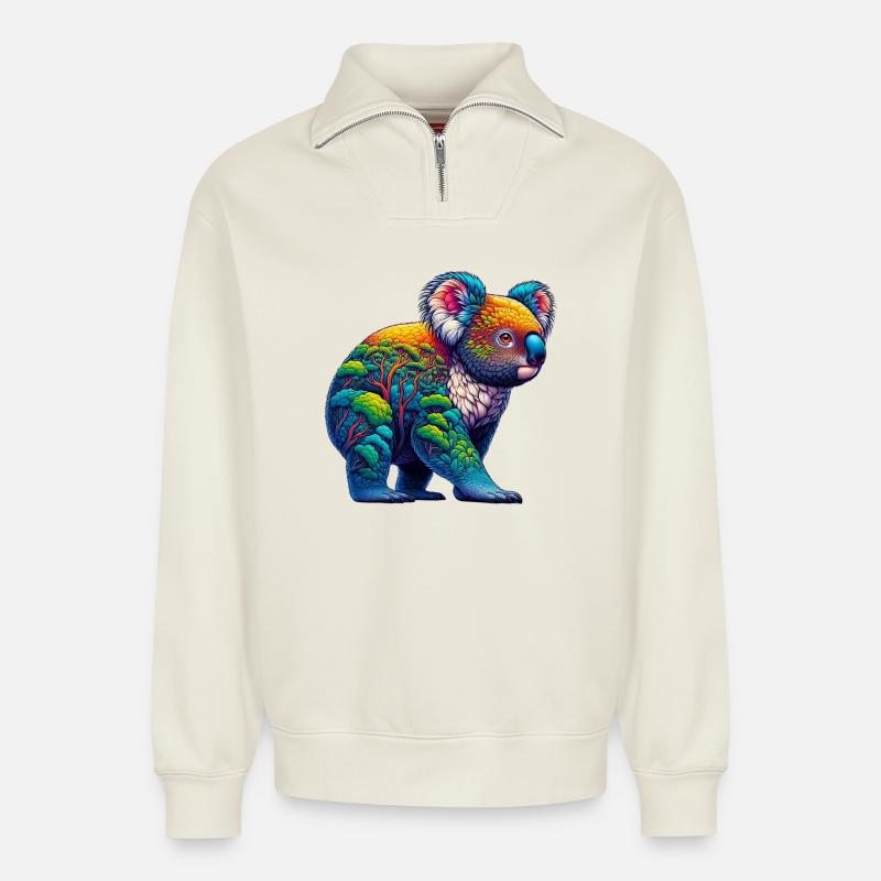 Koala - Relaxed Unisex Organic Half Zip Sweatshirt – von SPREAD - Naturweiß