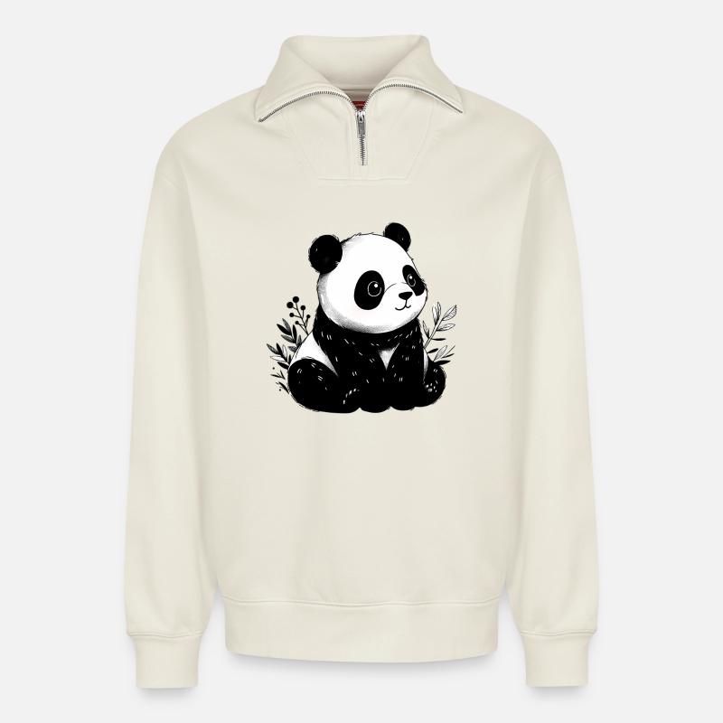 Panda - Sweat unisexe décontracté en coton biologique à demi-zip – de SPREAD - blanc cassé