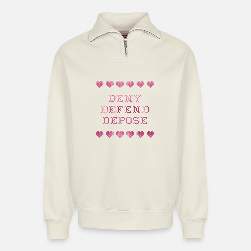 Deny Defend Depose - Relaxed Unisex Organic Half Zip Sweatshirt – von SPREAD - Naturweiß