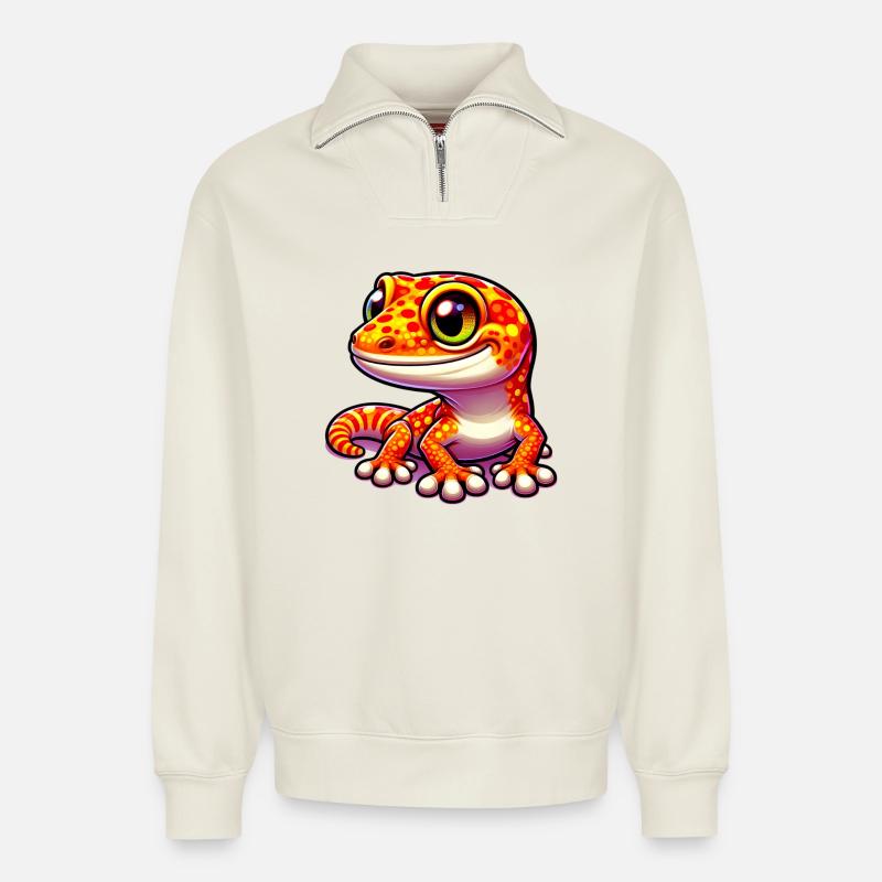 Gecko - Sweat unisexe décontracté en coton biologique à demi-zip – de SPREAD - blanc cassé