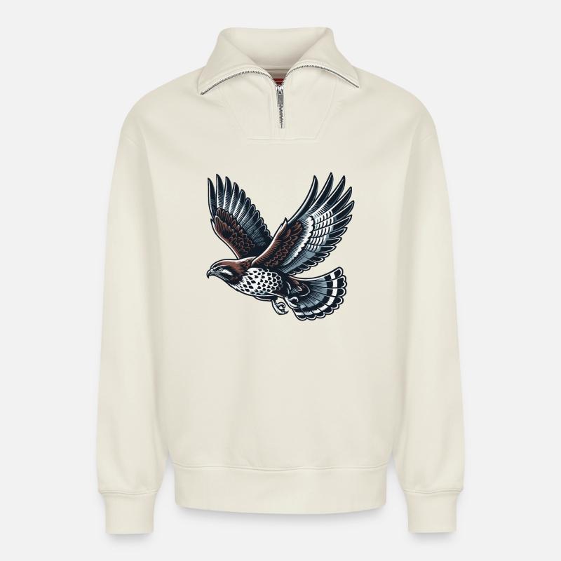 Buzzard - Relaxed Unisex Organic Half Zip Sweatshirt – by SPREAD - off white