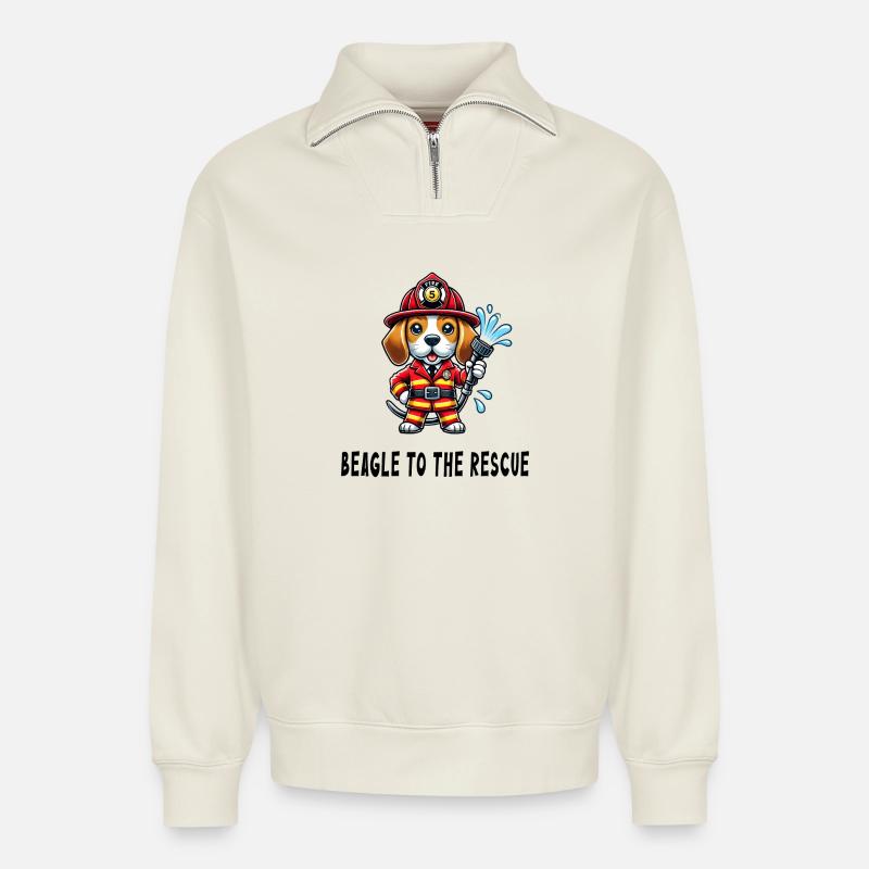 Beagle zur Rettung - Relaxed Unisex Organic Half Zip Sweatshirt – von SPREAD - Naturweiß