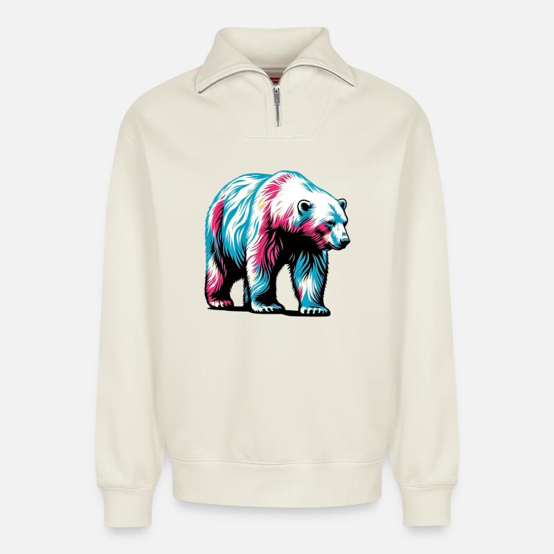 Eisbär - Relaxed Unisex Organic Half Zip Sweatshirt – von SPREAD - Naturweiß